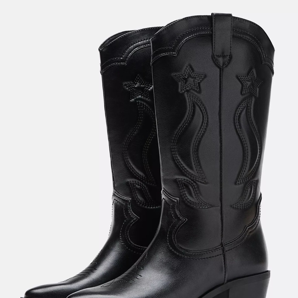 Stradivarius Black Heeled Cowboy Boots